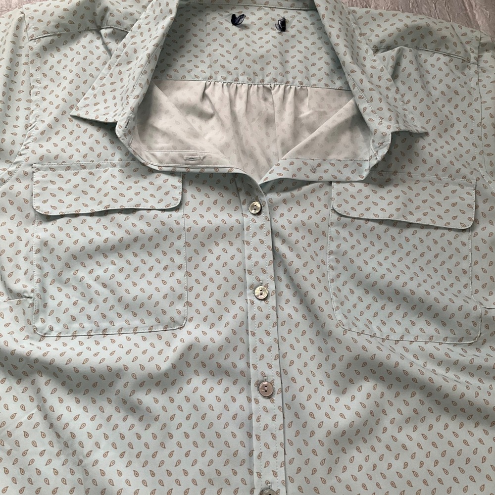 Blue Teardrop Print Long Sleeve Button Up Shirt Zip Pocket 2X Career Office Wear - Picture 12 of 14